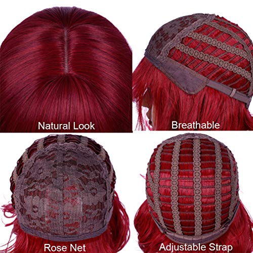 WTHCOS Short Wavy Bob Wig with Bangs Women Short Curly Wigs for Costume Party...