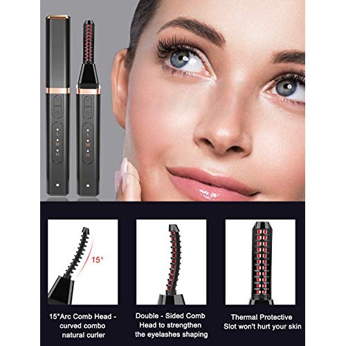 Heated Eyelash Curler, USB Rechargeable Electric Eyelash Curler for Quick Nat...
