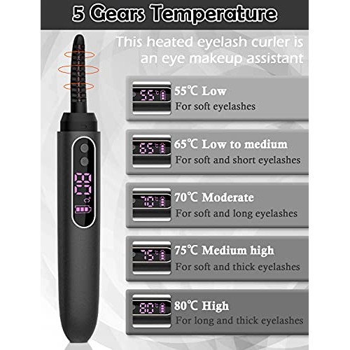 Heated Eyelash Curlers USB Rechargeable Eyelash Curler for Quick Natural Curl...
