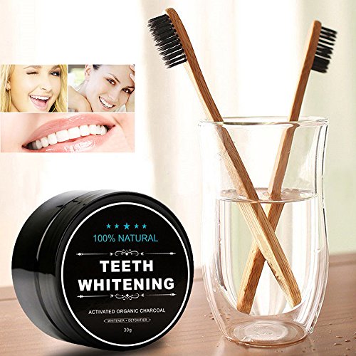 2-Pack Teeth Whitening Charcoal Powder + Bamboo Brush Oral Care Sets, WUBLSYA...