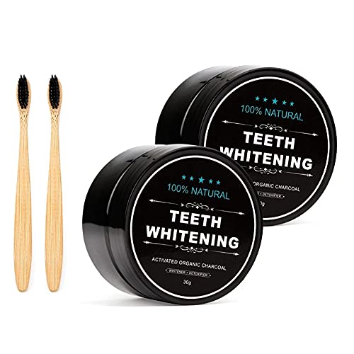 2-Pack Teeth Whitening Charcoal Powder + Bamboo Brush Oral Care Sets, WUBLSYA...