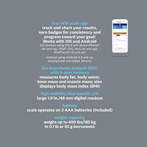 WW Scales by Conair Bluetooth Body Analysis Bathroom Scale, Measures Body Fat...