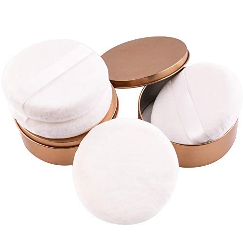 WXJ13 4 Pack 4.12 Inch Large Loose Powder Puff with 2 Pack Gold Metal Powder ...