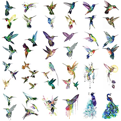 Wyuen 24 Sheets Hummingbirds Temporary Tattoo Sticker for Women Children Tatt...