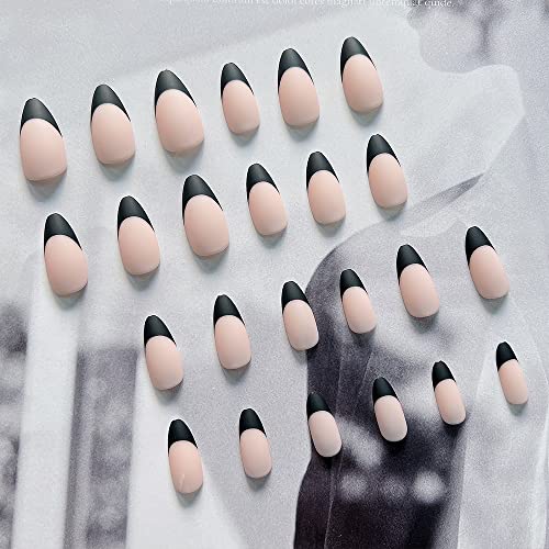 Xcreando Matte Almond French Tip Press on Nails Almond Shape with Designs Nud...