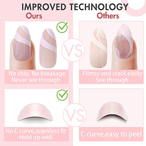 Xcreando Matte Almond French Tip Press on Nails Almond Shape with Designs Nud...