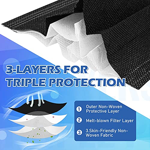 Black Disposable Face Masks, 50 Pack- 3 Layer Individually Wrapped Masks for ...