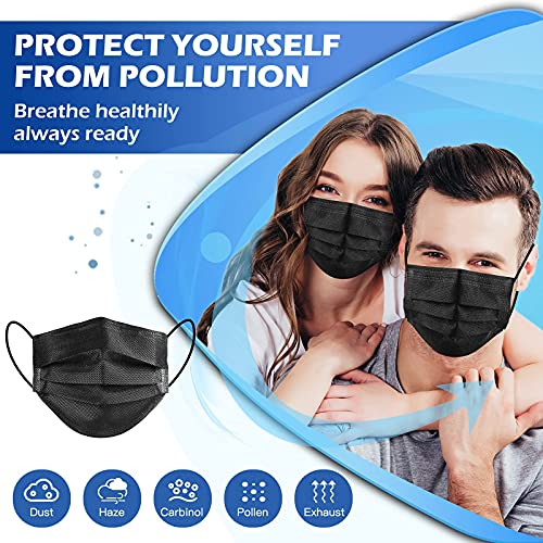 Black Disposable Face Masks, 50 Pack- 3 Layer Individually Wrapped Masks for ...
