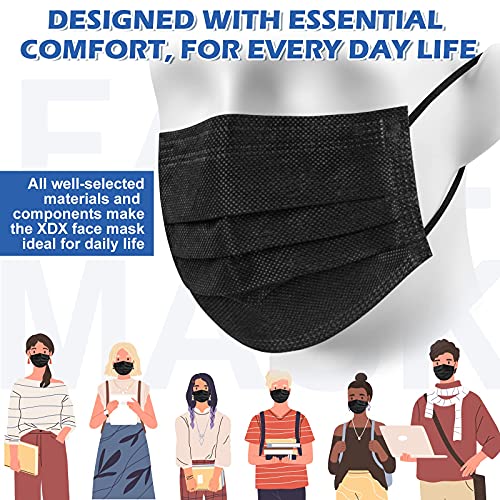 Black Disposable Face Masks, 50 Pack- 3 Layer Individually Wrapped Masks for ...