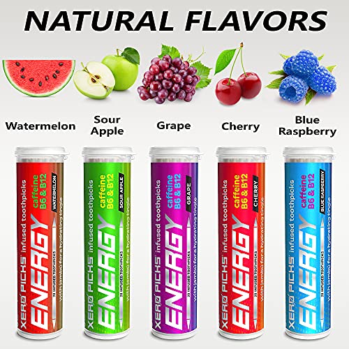 Xero Picks ENERGY Infused Flavored Toothpicks with Caffeine, B12 and B6 (Vari...