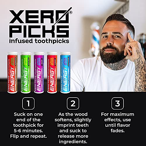 Xero Picks ENERGY Infused Flavored Toothpicks with Caffeine, B12 and B6 (Vari...