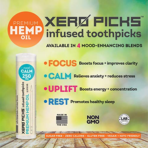 Xero Picks Infused Toothpicks with HEMP Extract- 250mg (10 Picks) (Cinnamint)...
