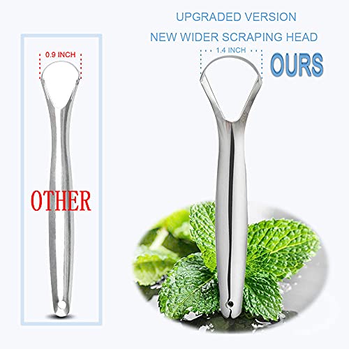Wide Tongue Scraper, Upgraded Metal Tongue Cleaner(2 Pack) Medical Stainless ...