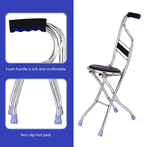 Foldable Cane Holder, Thickened Travel seat and Cane Combined into one, Four-...