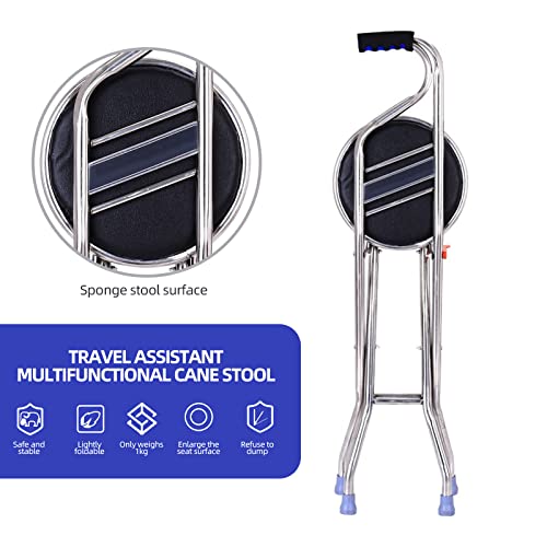 Foldable Cane Holder, Thickened Travel seat and Cane Combined into one, Four-...