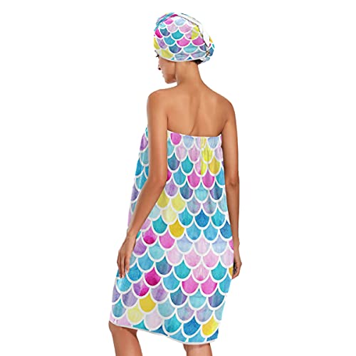 xigua Watercolor Mermaid Scales Women’s Spa Body Wrap with Adjustable Closure...