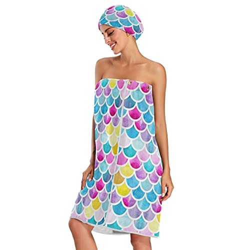 xigua Watercolor Mermaid Scales Women’s Spa Body Wrap with Adjustable Closure...