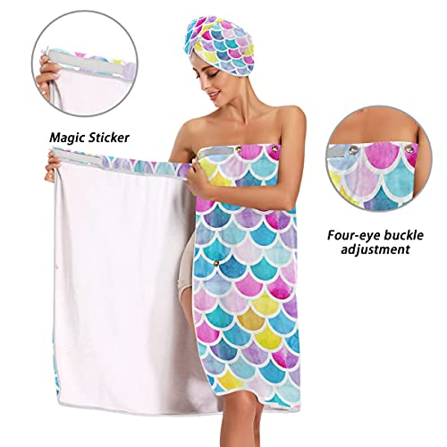 xigua Watercolor Mermaid Scales Women’s Spa Body Wrap with Adjustable Closure...