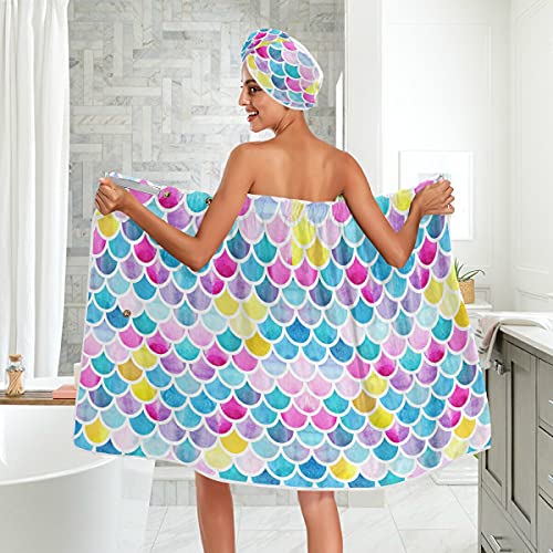 xigua Watercolor Mermaid Scales Women’s Spa Body Wrap with Adjustable Closure...