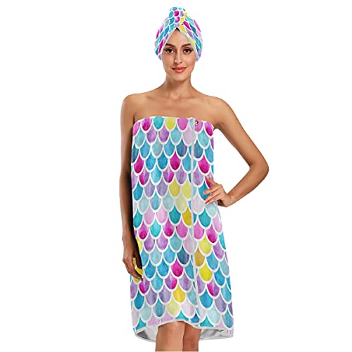 xigua Watercolor Mermaid Scales Women’s Spa Body Wrap with Adjustable Closure...