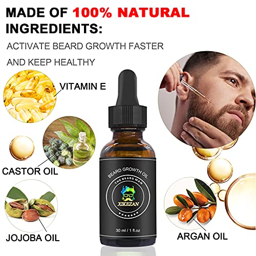Beard Growth Kit,w/Beard Roller,Beard Growth Oil,Beard Balm,Beard Growth Seru...