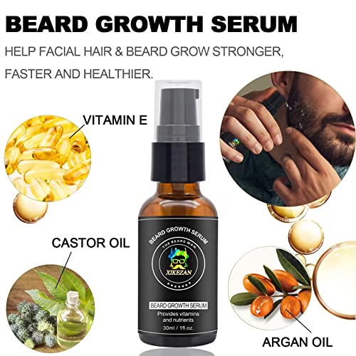 Beard Growth Kit,w/Beard Roller,Beard Growth Oil,Beard Balm,Beard Growth Seru...