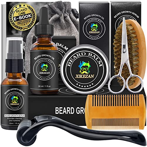Beard Growth Kit,w/Beard Roller,Beard Growth Oil,Beard Balm,Beard Growth Seru...