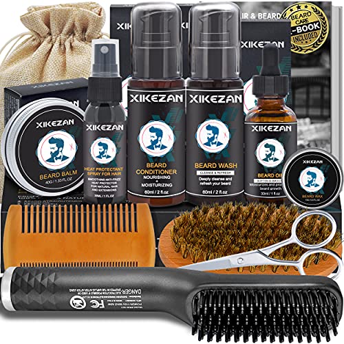 Beard Straightener Kit,Beard Growth Grooming Kit w/Beard Straightener,Heat Pr...
