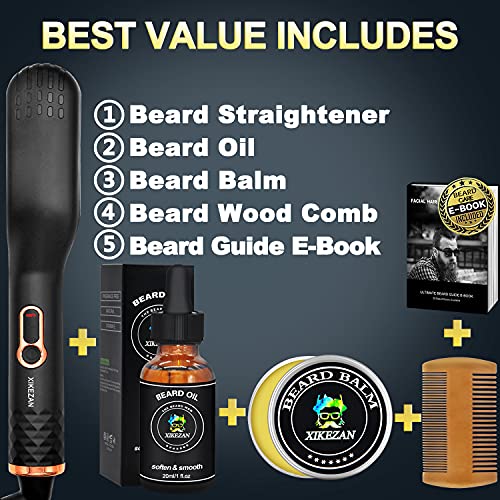 Beard Straightener w/Beard Balm & Beard Growth Oil & Beard Comb & Beard E-Boo...