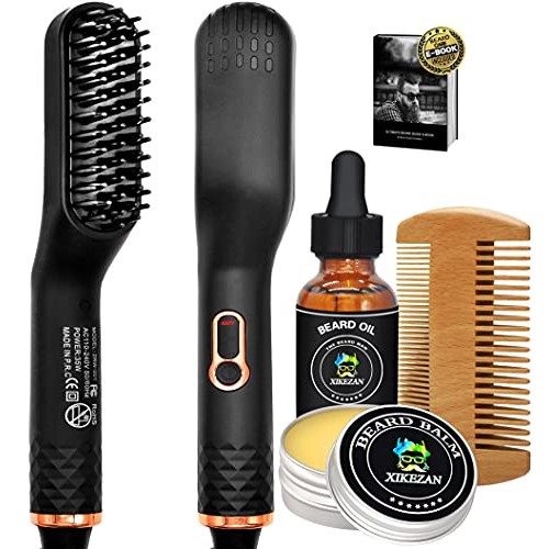 Beard Straightener w/Beard Balm & Beard Growth Oil & Beard Comb & Beard E-Boo...