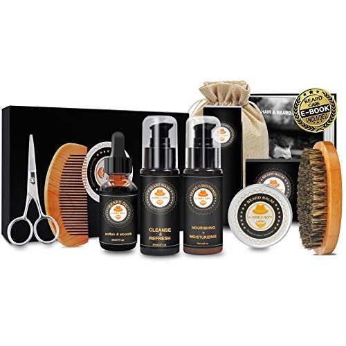 Upgraded Beard Grooming Kit w/Beard Conditioner,Beard Oil,Beard Balm,Beard Br...