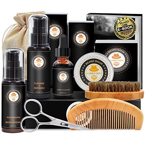 Upgraded Beard Grooming Kit w/Beard Conditioner,Beard Oil,Beard Balm,Beard Br...