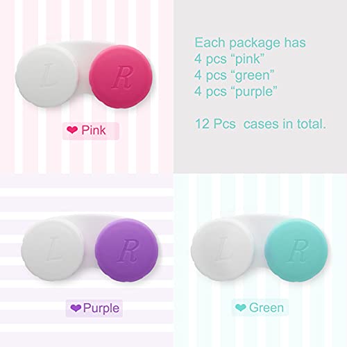12 PCS Contact Lens Case, Colorful Contact Case Left/Right Eyes, Portable Con...
