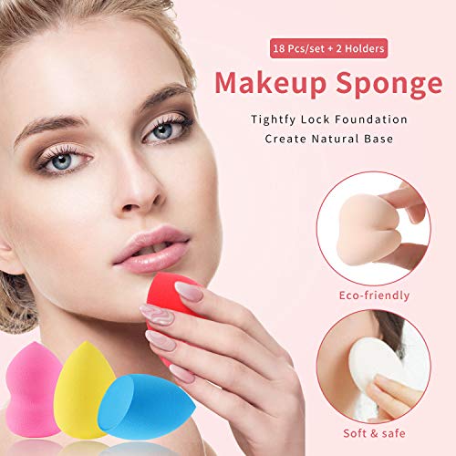 Makeup Sponge 18 Pcs Set-Beauty Sponge Foundation Blending Sponge with 2 Pcs ...