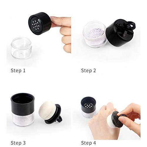 2Pcs 10g/0.34oz Black Mini Empty Refillable Loose Powder Box with Powder Puff...