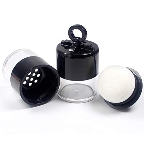 2Pcs 10g/0.34oz Black Mini Empty Refillable Loose Powder Box with Powder Puff...