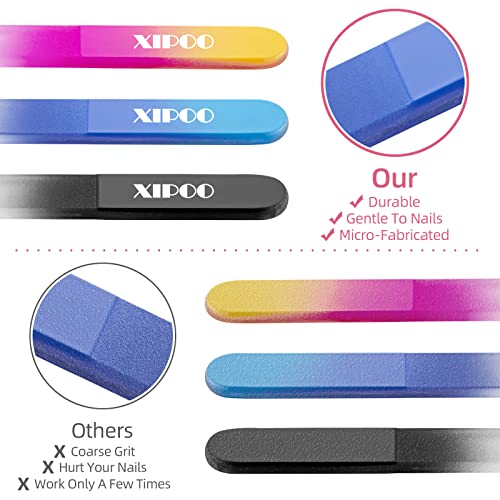 Glass Nail File, Nail File, 3 Pack Premium Glass Nail File with Case, Crystal...