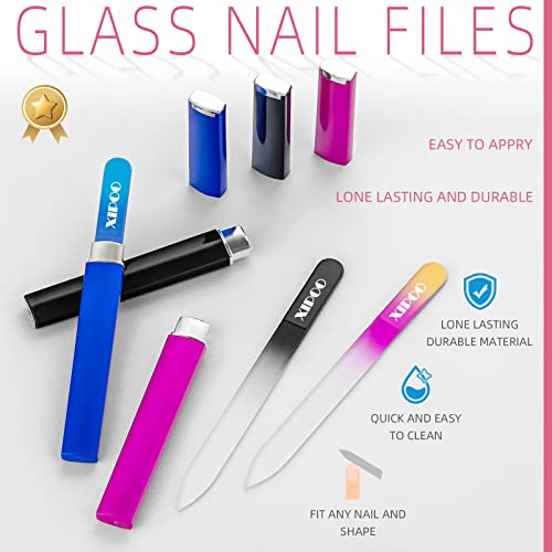 Glass Nail File, Nail File, 3 Pack Premium Glass Nail File with Case, Crystal...