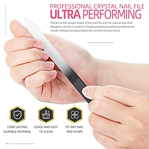 Glass Nail File, Nail File, 3 Pack Premium Glass Nail File with Case, Crystal...