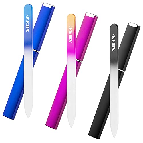 Glass Nail File, Nail File, 3 Pack Premium Glass Nail File with Case, Crystal...