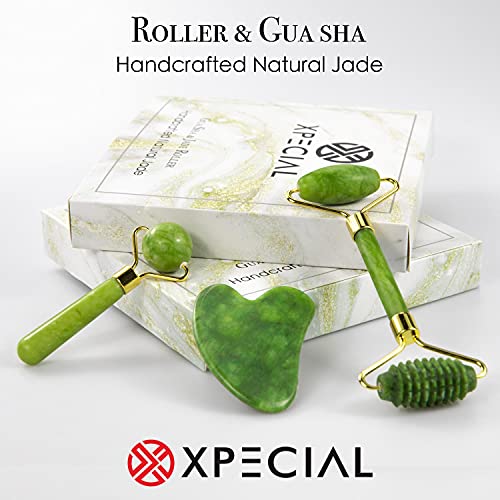 Gua Sha & Jade Roller 3 in 1, Face Roller, Xpecial Guasha Facial Massage Skin...