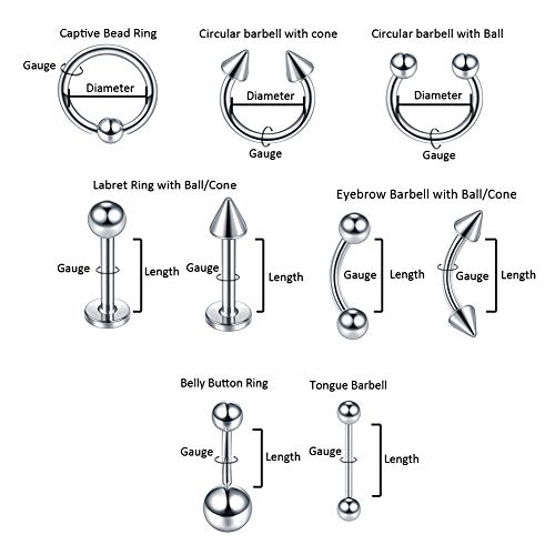 Xpircn 120PCS Piercing Jewelry Kit Piercing Needles Stainless Steel Acrylic 1...