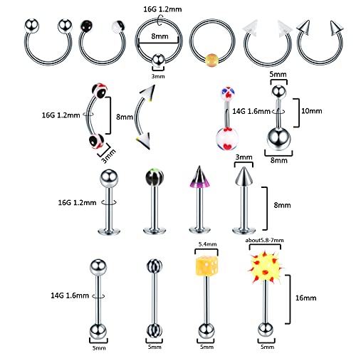 Xpircn 120PCS Piercing Jewelry Kit Piercing Needles Stainless Steel Acrylic 1...
