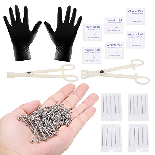 Xpircn 140PCS Piercing Kit Stainless Steel 14G 16G Nose Lip Tongue Tragus Dai...
