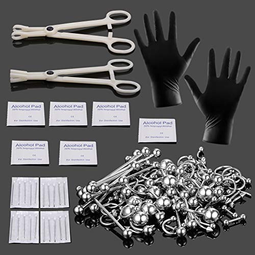 Xpircn 140PCS Piercing Kit Stainless Steel 14G 16G Nose Lip Tongue Tragus Dai...