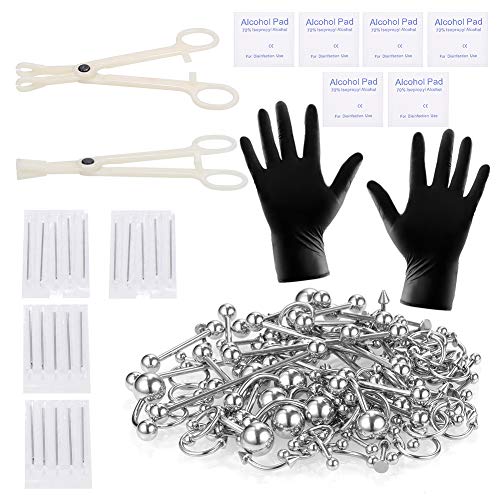 Xpircn 140PCS Piercing Kit Stainless Steel 14G 16G Nose Lip Tongue Tragus Dai...
