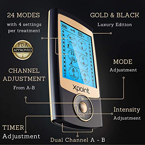 Xpoint Dual Channel Luxury TENS EMS Unit Muscle Stimulator | 16 Modes, 12 Lar...