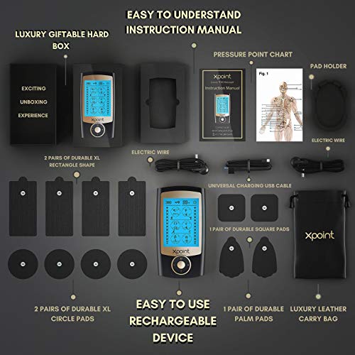 Xpoint Dual Channel Luxury TENS EMS Unit Muscle Stimulator | 16 Modes, 12 Lar...