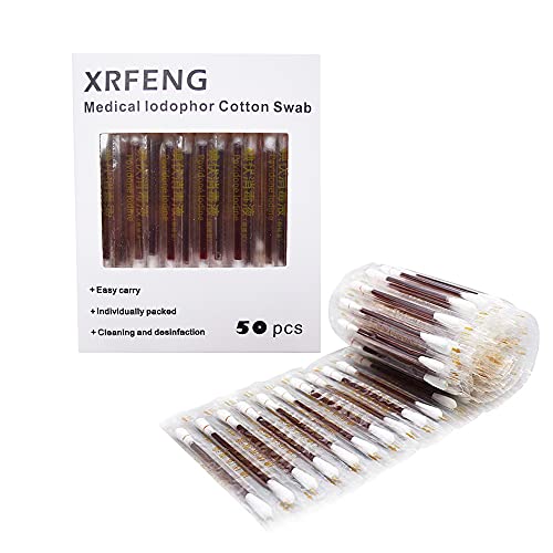 50pcs Disposable Medical Iodophor Cotton Swab - Portable Iodine Disinfected C...