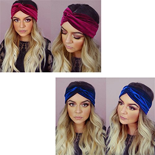 Velvet Elastic Headband, 7 Pcs Women's Adjustable Twisted Soft Turban Tribal ...